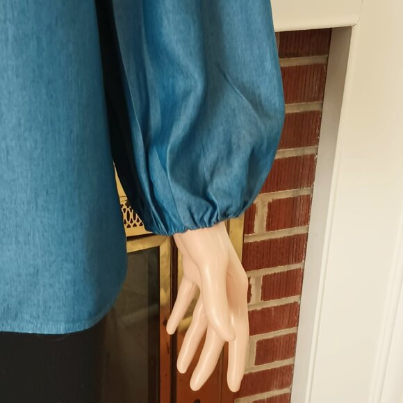 Massimo Dutti Blue Embroidered Top 8 V Neck Peasant Blouse - Picture 5 of 8